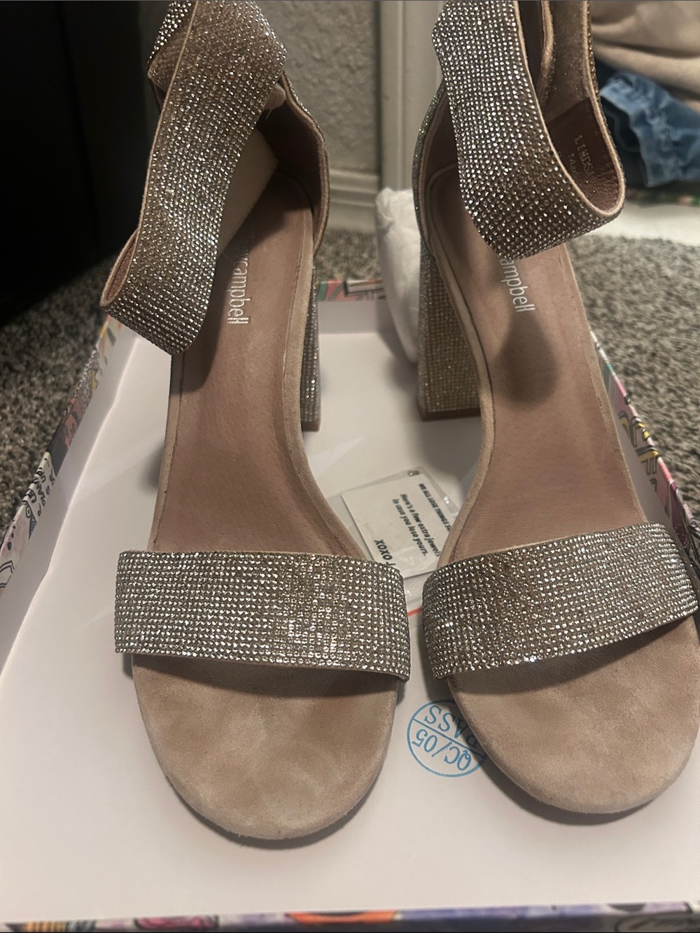 Jeffery Campbell size 9.5 Women's Champagne Crystal Block Heel Sandals